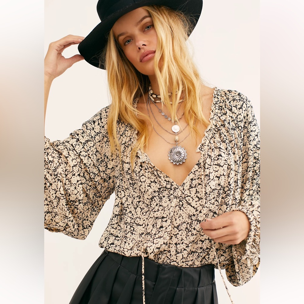 Free People All Tucks Printed Bodysuit - size small